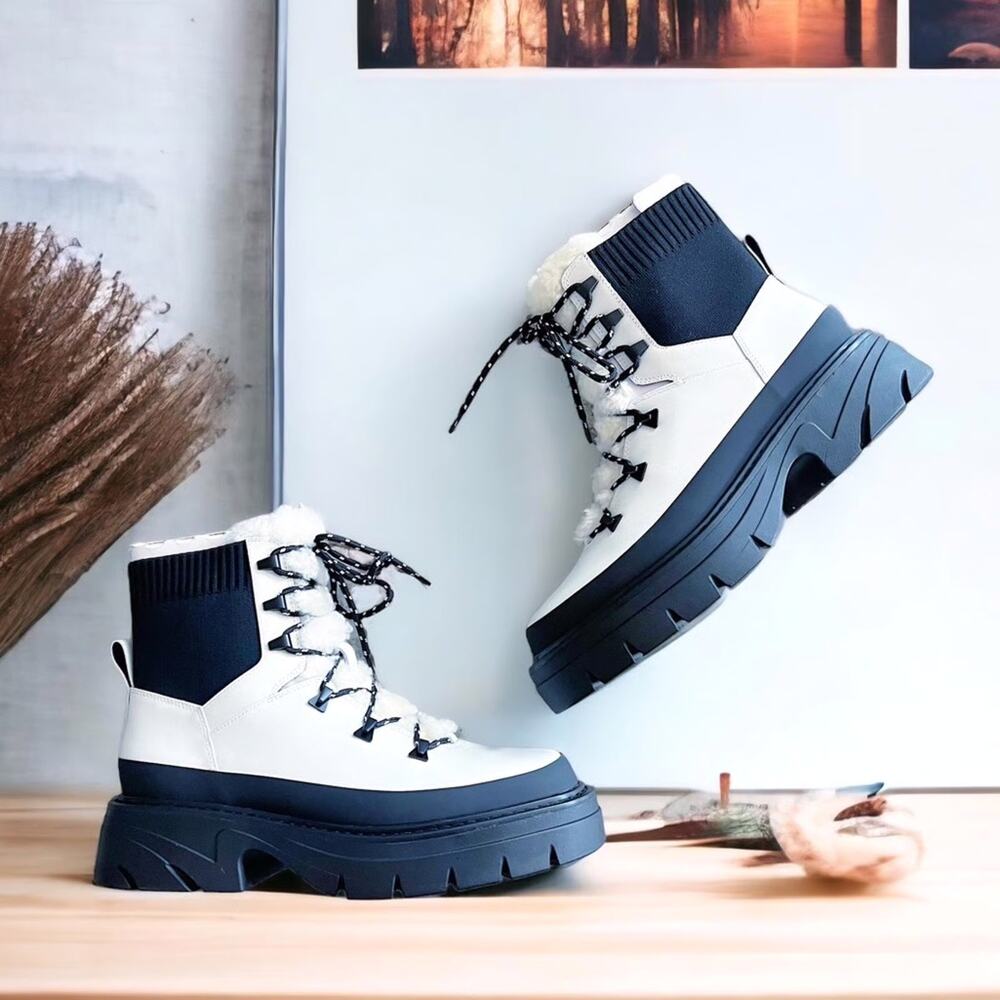 New! Marc Fisher Izuma Lugsole Boots in White/Black - Size 7.5 (MSRP $259) - Picture 3 of 11